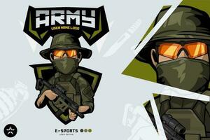 exército soldado mascote logotipo para esports e esporte vetor