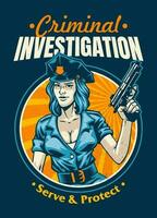 vintage polícia mulheres camiseta Projeto vetor