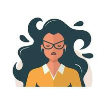 Bravo mulher face. vetor plano personagem, negativo emoções conceito. avatar isolado em branco fundo. mental saúde vetor ilustração.