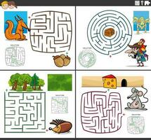 Labirinto jogos conjunto com engraçado desenho animado personagens vetor