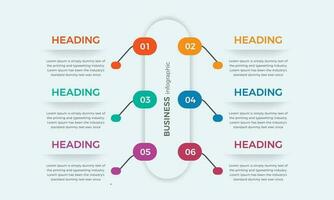 o negócio infográfico processo com colorida modelo Projeto com ícones e 6 opções. seis passos infográfico Projeto modelo vetor