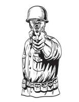 mundo guerra dois americano gi soldado visando pistola visto a partir de frente histórias em quadrinhos estilo desenhando vetor