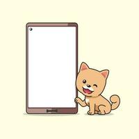 desenho animado personagem fofa pomerânia cachorro e Smartphone vetor