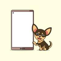 desenho animado personagem fofa chihuahua cachorro e Smartphone vetor