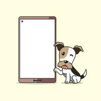 desenho animado personagem fofa fio Raposa terrier cachorro e Smartphone vetor
