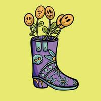 emoticon flor sapatos tatuagem desenho animado vetor