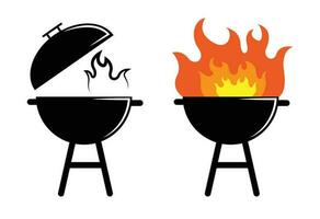 churrasco fogão logotipo com fogo vetor
