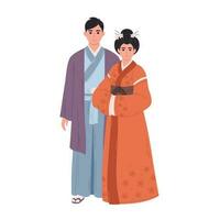 japonês casal dentro tradicional roupas. ásia homem e mulher, ásia cultura, etnia vetor