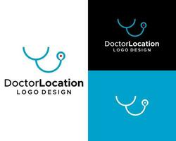 médico estetoscópio e localização ícone logotipo Projeto vetor