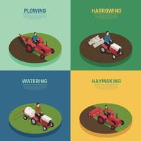 Ilustração do vetor de máquinas agrícolas 4 ícones isométricos