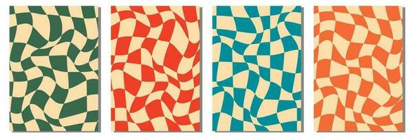 tabuleiro de xadrez retro anos 60 Anos 70 anos 90 textura vetor abstrato geométrico quadrado fundo azul, vermelho e verde ou amarelo papel de parede vintage ilustração definir.
