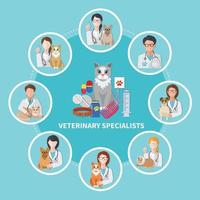 cartaz plano de especialistas veterinários vetor