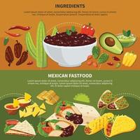 ilustração vetorial de banners de fastfood mexicano de ingredientes vetor