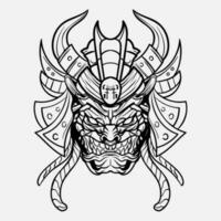 oni monstro mascarar japonês capacete exército samurai dentro quadro, Armação gravação enfeite ilustração Preto e branco tatuagem e camiseta vestuário vetor