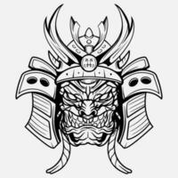 oni monstro mascarar japonês capacete exército samurai dentro quadro, Armação gravação enfeite ilustração Preto e branco tatuagem e camiseta vestuário vetor