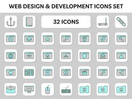 cinzento e turquesa rede desenvolvimento ícone conjunto em branco quadrado fundo. vetor