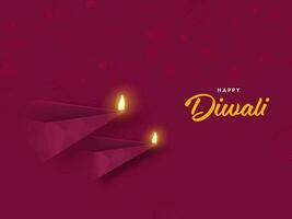 feliz diwali celebração conceito com papel cortar iluminado óleo lâmpadas e espaço para seu texto. vetor