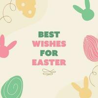 feliz Páscoa desejando cartão com silhueta coelhos face e impresso ovos decorado fundo. vetor