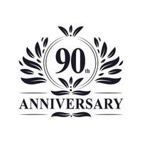 Celebração do 90º aniversário, design luxuoso do logotipo do aniversário de 90 anos. vetor