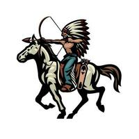 nativo americano indiano Guerreiro arqueiro mascote vetor
