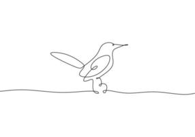um desenho de linha contínua de um lindo colibri. mão desenhada linha arte pássaro tropical. conceito de mascote de pássaro de beleza para a floresta nacional de conservação. vetor