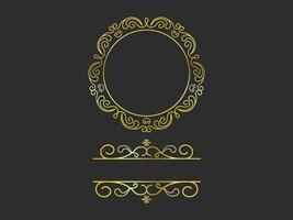 dourado motivo ou florescer emblema logotipo com cópia de espaço em Preto fundo. vetor