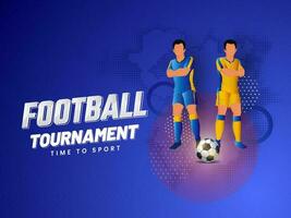 futebol torneio conceito com sem rosto jogador de futebol jogadoras do participando equipes em azul meio-tom efeito fundo. vetor