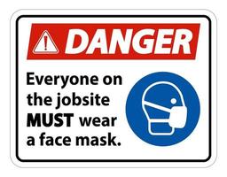 perigo usar uma máscara facial sinal isolado no fundo branco vetor