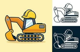 escavadora desenho animado vestindo capacete. vetor desenho animado ilustração dentro plano ícone estilo