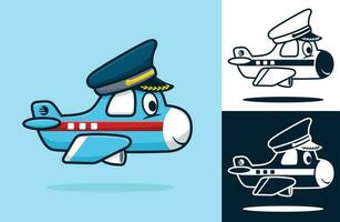 engraçado pequeno avião vestindo piloto chapéu. vetor desenho animado ilustração dentro plano ícone estilo