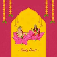 indiano festival, feliz diwali celebrações conceito com senhor ganesha e deusa lakshmi. vetor