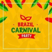 Brasil carnaval festa convite ou poster Projeto com mascarar, penas decorado em laranja fundo. vetor