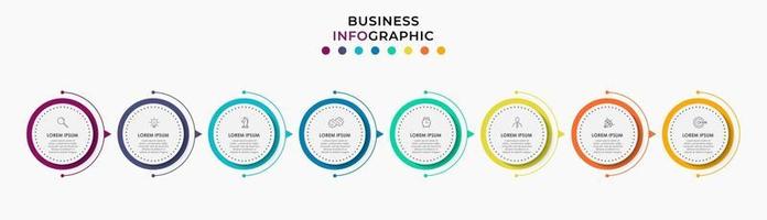 vetor de design de infográficos e ícones de marketing podem ser usados para layout de fluxo de trabalho, diagrama, relatório anual, design de web. conceito de negócio com 8 opções, etapas ou processos.