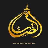 brilhante dourado árabe caligrafia do Ramadã Mubarak contra Preto fundo. vetor