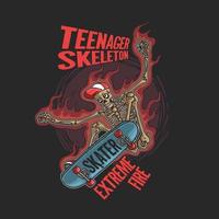 esqueleto de adolescente brincando de ilustração de skate radical vetor