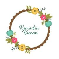 Ramadã kareem Fonte em circular quadro, Armação decorado de floral contra branco fundo. vetor
