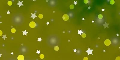 textura de vetor verde e amarelo claro com círculos, estrelas.