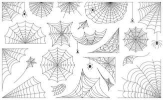 dia das Bruxas aranha rede, Preto teia de aranha quadros, fronteiras e cantos. assustador teia de aranha com aranhas, decorativo teias de aranha silhueta vetor conjunto