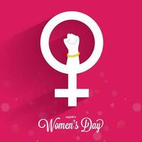 branco Vênus placa com fêmea mão punho acima em Rosa fundo para feliz mulheres dia celebração. vetor