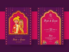 indiano Casamento convite cartão com hindu noivo personagem dentro roxa e Rosa cor. vetor