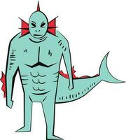 ilustração do uma diabo. esboço do uma Super heroi com uma Tubarão em uma branco fundo vetor