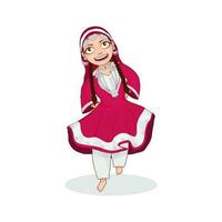 alegre jovem menina vestindo tradicional Caxemira vestuário em branco fundo. vetor