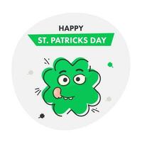 feliz st. patricks dia texto com desenho animado trevo folha em branco fundo. vetor