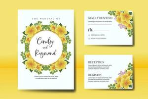 Casamento convite quadro, Armação definir, floral aguarela digital mão desenhado amarelo hibisco flor Projeto convite cartão modelo vetor