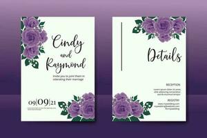 Casamento convite quadro, Armação definir, floral aguarela digital mão desenhado roxa rosa flor Projeto convite cartão modelo vetor