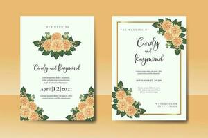 Casamento convite quadro, Armação definir, floral aguarela digital mão desenhado laranja dália flor Projeto convite cartão modelo vetor