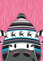 desenho animado adorável zebra dentro lanoso rena chapéu ilustração vetor