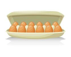 fresco frango ovos dentro uma cartão recipiente, ovos dentro uma caixa. Comida ilustração, vetor