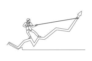 solteiro 1 linha desenhando homem de negocios puxar desempenho gráfico Aumentar acima com cheio esforço. sucesso o negócio conceito. contínuo linha desenhar Projeto gráfico vetor ilustração.