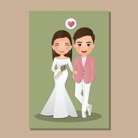 cartão de convite de casamento dos noivos casal fofo personagem de desenho animado. vetor
